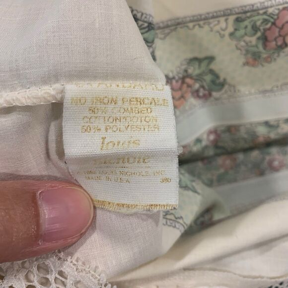 Vintage Louis Nichole 2 Standard Pillow Cases Lace Hem Fan Print Cream Cottage - Picture 5 of 6